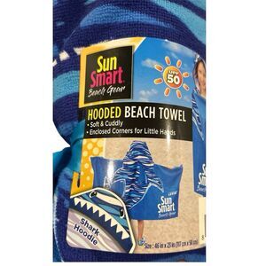 Sun Smart Shark Beach Gear Blue Shark Hooded Beach Towel UPF 50 Protection